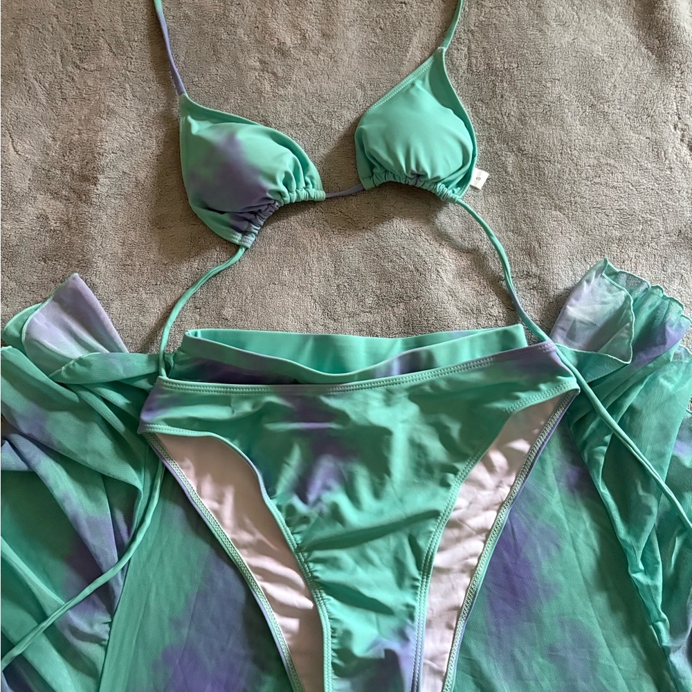 Mint Green and Purple Bikini Set